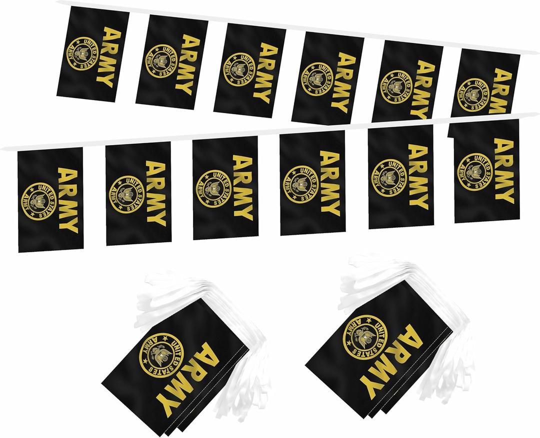 2 Pack US Army Gold Crest Mini Flag Banner String - Small Miniature Military Hanging Banners Flags for Veterans Day,Memorial Day, US Fourth of July Decorations, 60 Feet 40 Flags