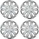15 Inch Hubcaps with Adjustable Steel Retention Rings, Premium ABS Universal Fit, Set of 4 Wheel Covers (Silver)
