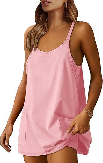 ANRABESS Women Athletic Dress Summer Tennis Workout Active Sports Mini Romper Dress Built in Shorts Travel Vacation Clothes, Size: Small