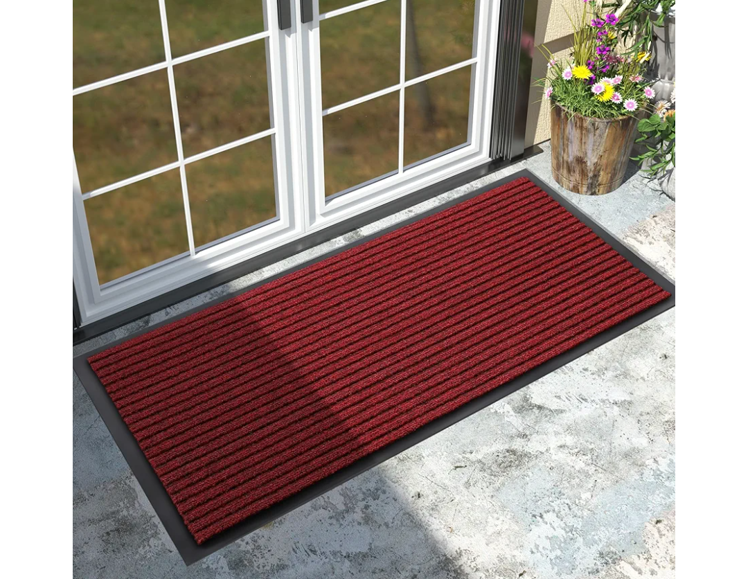 Yimobra Front Door Mat Outdoor Indoor Entrance, 100% Waterproof All-Season All Weather Doormat, Welcome Matt Outside Entry, Non Slip, Low Profile, Heavy Duty Patio Porch Floor Mats,47 x 24,Black Red