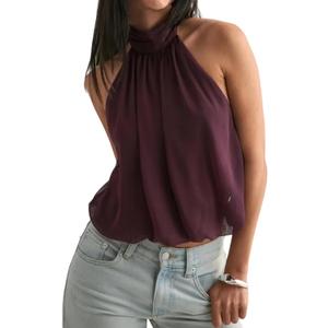 Women Mock Neck Chiffon Halter Tops Sleeveless Open Back Tank Tops Bubble Hem Cami Shirt Y2k Going Out Top (Red, S)