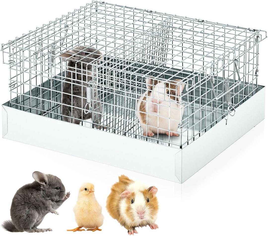 DoubleFill 2 Hole Cavy Transport Cage 16 x 14 x 8 Inch, Chinchilla Hamsters Chicks Rabbit Carrier for Travel Temporary Housing, Indoor Outdoor Pet Habitat Animal Enclosure