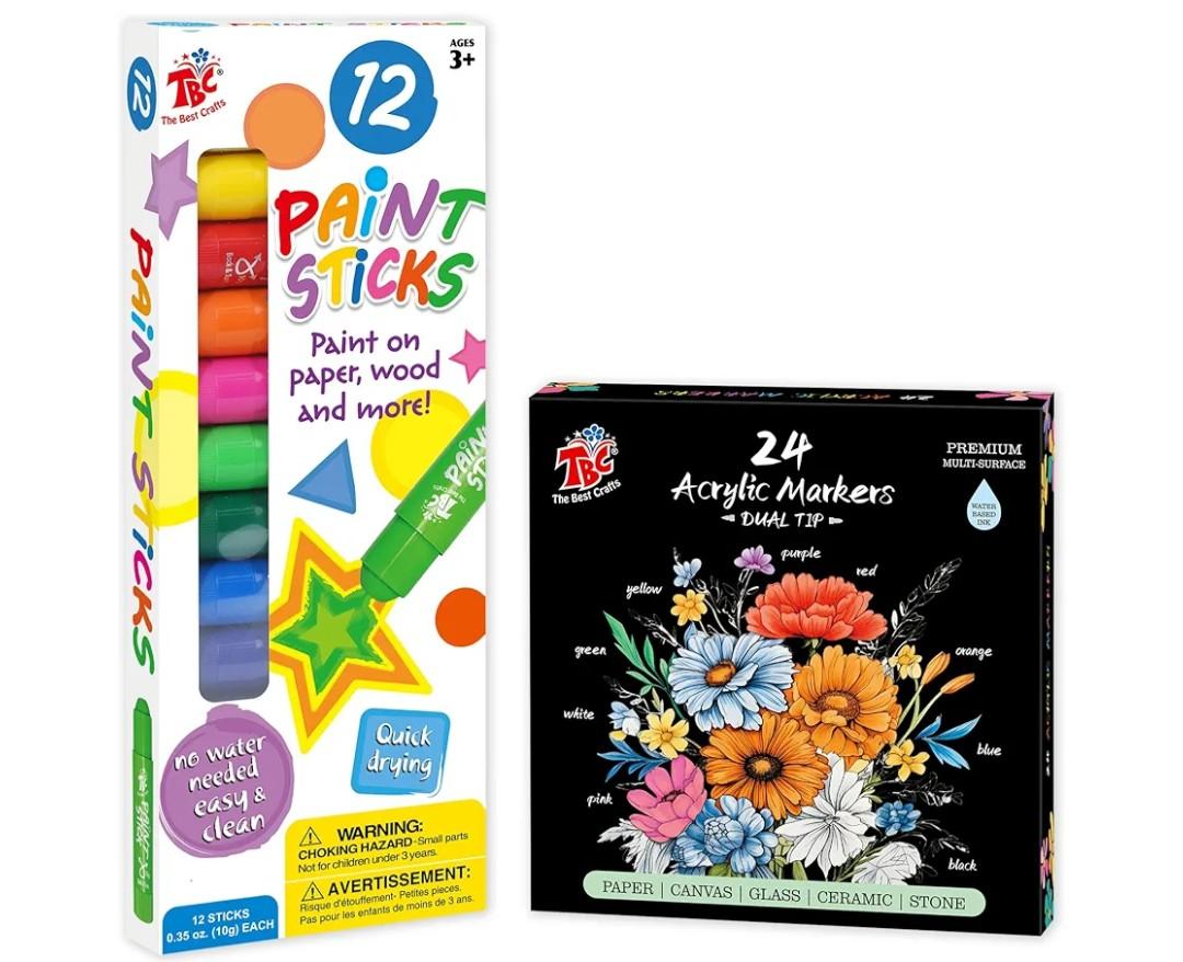 TBC The Best Crafts Paint Sticks+24 Colors Dual Tip Acrylic Paint Markers