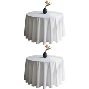 WIGENIUS 2 Pack White Table Cloth Round Tablecloths 90 Inch,Polyester Table Cloth for 5 Foot Round Tables,Wrinkle Resistant Washable Fabric Table Covers for Party,Wedding Banquet, White