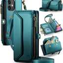 Wallet Case Compatible with iPhone 11 RFID Blocking 7-Card Holder Soft PU Leather Magnetic Snap Shoulder Strap Zipper Pocket Phone Case Fit for iPhone 11 for Women 6.1" - Blue Green