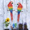 Metal Outdoor Wall Art Decor,3D Colorful Garden Birds Sculpture Outdoor Iron Hanging Parrot Decor, Metal Hand-Made Bird Wall Art Decorations for Fence Patio Balcony Living Room