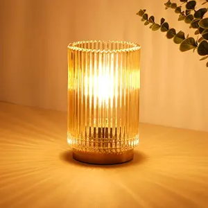 Mirasium Battery Operated Lamp, Cordless Table Lamp with Timer, Desk Bedside Lamps with LED Warm Light, Glass Small Table Lamp for Bedroom, Bathroom, Living Room, Home Decor  Amber