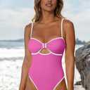 OQQ Womens One Piece Swimsuit Cutout Push Up Tummy Control Bathing Suit with Adjustable Straps (Pink, M)
