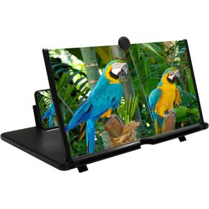 12"Screen Magnifier Amplifier,3D HD Mobile Phone Magnifier Projector Screen for Movies,Videos,and Gaming.Foldable Mobile Phone Holder with Screen Magnifier,Supports All Smartphones,A Smart GiftBlack)