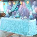 Partisky Aqua Blue Tulle Curly Willow Table Skirt for Rectangle Table 6ft, Ruffle Tutu Table Cloth for Boys Baby Shower,Birthday Party Candy Cake Tables