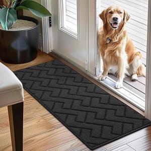 Hicorfe Dirt Trapper Indoor Doormat,20"x48" Welcome Door mat, Non Slip Backing Washable Door Mats, Absorbent and Resistant LowProfile Entrance Inside Floor Mat for Front Back Door, Entryway (Charcoal)