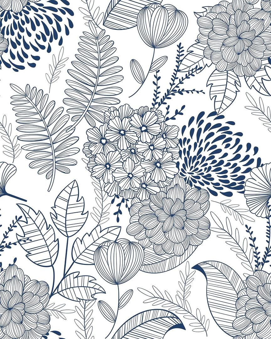 MelunMer Navy Blue Peel and Stick Wallpaper for Bathroom Boho Vintage Floral Leaf Contact Paper for Cabinets and Drawers Laundry Room Wallpaper Stick and Peel,Removable,Waterproof 393inL17.3inW