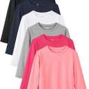Resinta 6 Pack Cotton Girls Long Sleeve Shirts Toddlers Cotton Long Sleeve Tees Basic Crewneck Tops for Girls Daily Wear (5-6 Years, Black, Navy, Light Grey, White, Pink, Hot Pink)