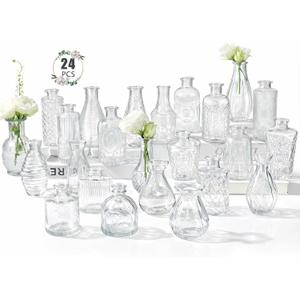 24 Pack Glass Bud Vase in Bulk - BEAHOT Clear Flower Vases for Wedding Decorations, Mini Vase for Centerpiece Table Decorations, Small Boho Vase for Home, Wedding Decor, Mother's Day, Party, Office