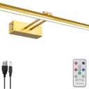 FUNCHDAY Picture Light,5000mAh Battery Operated Picture Light for Wall,Wireless Remote Painting Light with Timer and Dimmable,16Metal Art Light for Display,Artwork,Portrait,Gallery-Gold