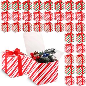 Fulmoon 48 Pcs Christmas Gift Boxes with Lids 4 x 4 x 4 Inches Candy Cane Stripe Box with Red Ribbons Small Green White Red Gift Box for Wedding Bridesmaid Gift Wrapping Birthday Holiday Party Decor