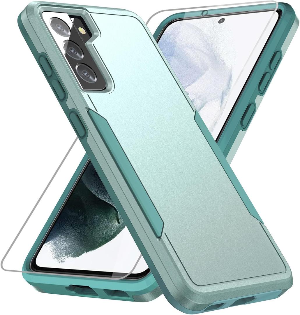 for Galaxy S21 FE 5G Case,with Screen Protector [Military Grade Drop Tested] Heavy-Duty Tough Rugged Shockproof Protective Case for Samsung Galaxy S21 FE 5G, Green