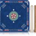 Crease-Free Mahjong Mat for Table, American Mahjong Mat with Charleston Rules, 31.5 x 31.5 inch Non-Slip Rubber Backing Noise-Reducing Mah Jongg Learning Mat with Carrying Bag (Blue)