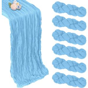 6 Pack Baby Blue Fall Table Runner 10ft Boho Gauze Fabric Cheesecloth Table Runner 35 x 120 Inch Rustic Sheer Runner for Romantic Wedding Decor Baby Shower Party Table Centerpiece Decorations