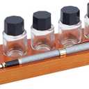 BENECREAT 5-Hole Calligraphy Ink Pot Holder Set, Wood Bottle Organizer Stands & 5Pcs Glass Fountain Pen Ink Bottle15ml/ 0.5oz Decorative Desk Organizer for Office and Home Writing