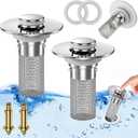 Bathroom Sink Drain Strainer, Pop-up Sink Drain Strainer with Removable Stainless Steel Strainer Basket Hair Catcher, Bathroom Sink Strainer for Bathroom Sink Stopper Replacement. (2PCS)
