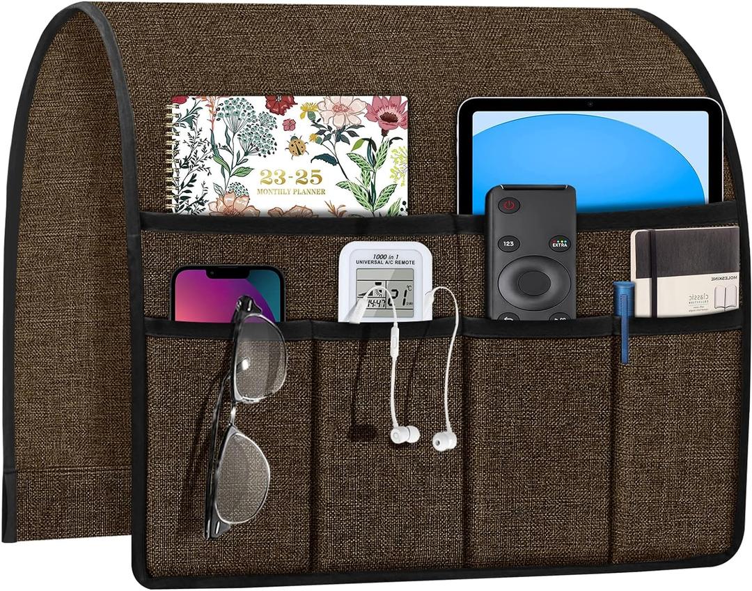 Joywell Armchair Caddy for Couch Remote Control Holder Recliner Armrest Organizer Non Slip Sofa Arm Chair Caddie with 6 Pocket Storage for Magazine, Tablet, Phone, iPad, Chocolate (19'' x 35'')
