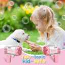 LUSJNGE 2 Bubble Gun with 2 Bottles Refill Solution for Kids, 40-Hole Light Up Bubble Machine for Toddlers 1-3, Pink Bubble Blaster Maker, Party Favors Toys for Boys Girls 4-8 Birthday Gifts