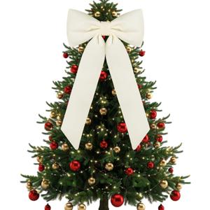 Large Christmas Bow Ornament 15x30 Inch Velvet Giant Wreath Bows Xmas Tree Topper Ribbon Hanging Bows for Christmas Holiday Home Wall Outdoor Indoor Party Garland Decoration(Milk White)