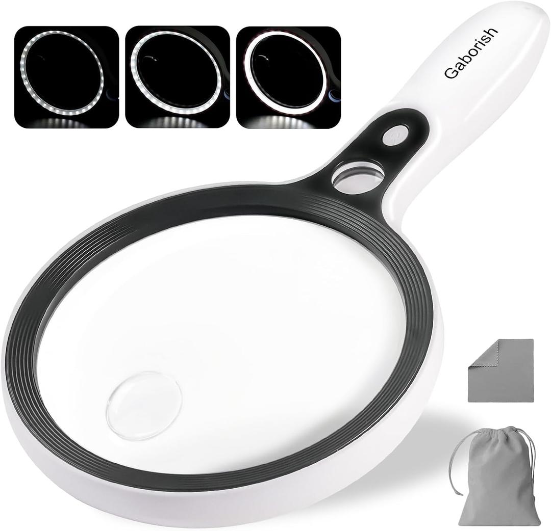 Large Magnifying Glass with 37 LED Light, 10X 20X 45X Handheld Illuminated