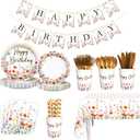 194Pcs Wildflower Birthday Decorations for GirlsWildflower Theme Floral Happy Birthday Decorations Includes Plates, Cup, Napkin, Tablecloth for Floral Girls Disposable Tableware Decor Serve 24 Guests (Multicolor)