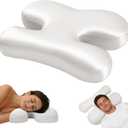 vocheer Side Sleeper Pillow for Anti-Wrinkle, Cooling Memory Foam Beauty Pillows for Neck Pain & Breathing Smoothly, Silky Satin Anti-Aging Pillow with rgonomic Design for Back and Side Sleepers (White)