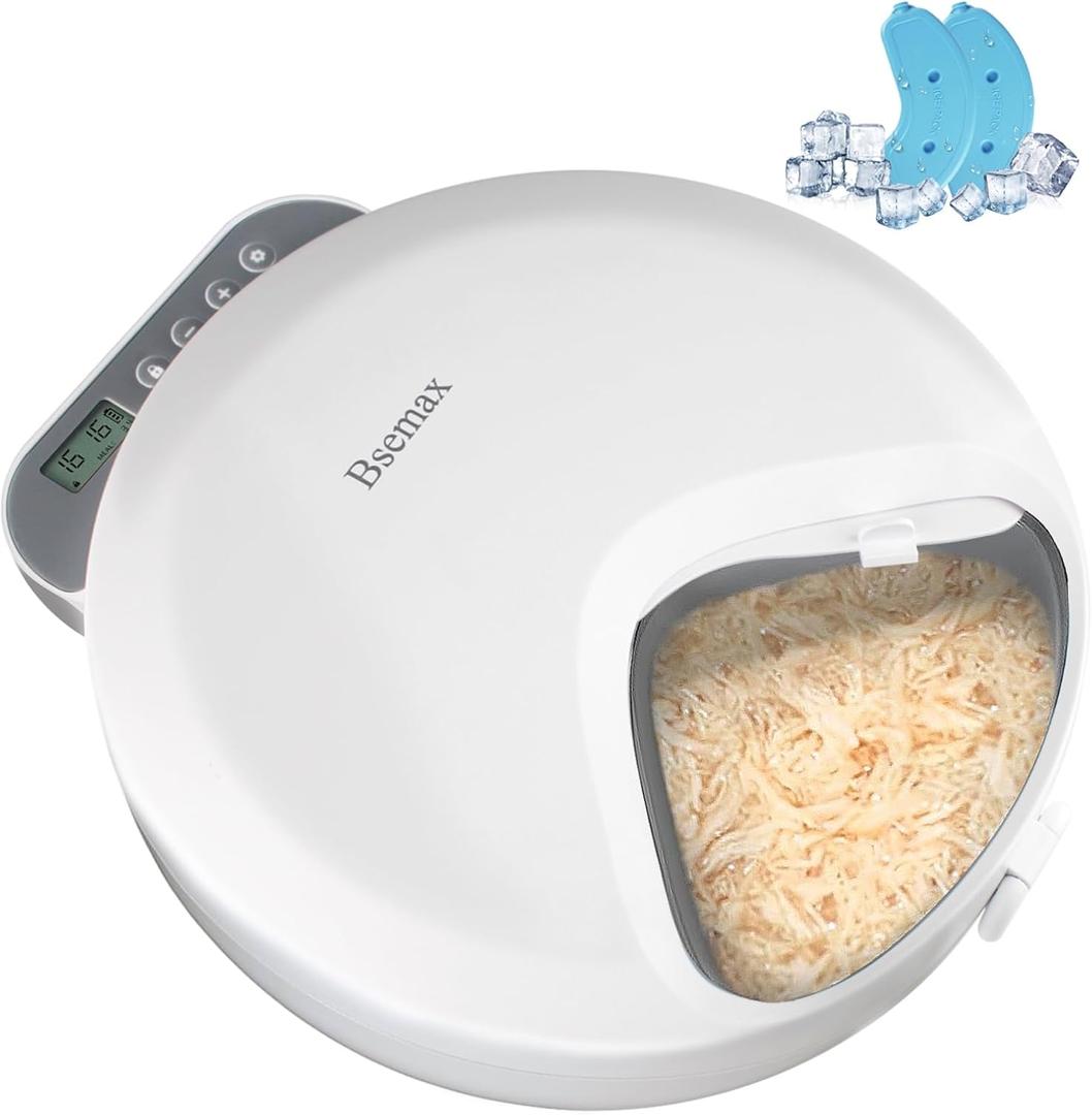 Automatic Wet Food Cat Feeder, Auto Refrigerated Wet Foods Feeder for Cats Dogs 4 Meal Timed Fresh Foods Dispenser with 2 Ice Packs Small Pet Feeders for Kitty Puppy Automatic Cat Dog Food Bowl (White)