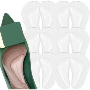 6 Pairs Gel Arch Support Cushions for Men & Women, Shoe Insoles for Flat Feet, Reusable Arch Inserts for Plantar Fasciitis, Adhesive Arch Pad for Relieve Pressure and Feet Pain (Clear)