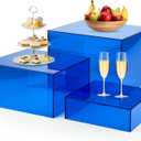 3Pcs Blue Buffet Risers Acrylic Boxes Display Food Risers for Buffet Table Platter Parties Weddings Catering Dessert Collectibles Figures Show ( 6''x7''x8'')