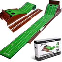 Golf Putting Mat with Ball Return - Putting Green Indoor Featuring 9ft Non-Slip Velvet Surface for Indoor & Outdoor - Smooth, Skip-Free Walnut Ball Return System - Golf Practice Mat for Backyard