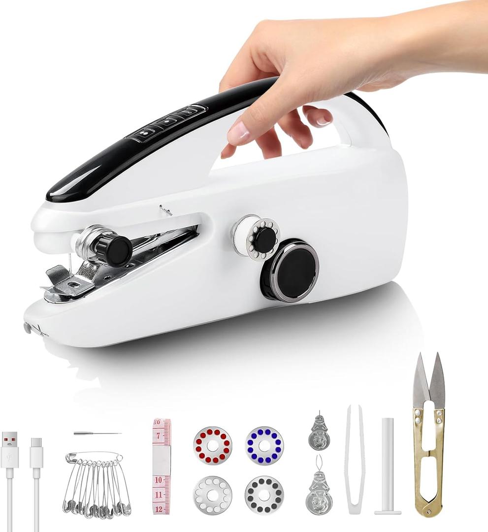 Handheld Sewing Machine, Portable Hand Held Sewing Machine for Beginners, Mini Travel Hand Sewing Stitching Repair for Clothes DIY Home Use, Dual Speed