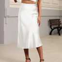 Bluetime Womens Satin Skirt Elastic High Waisted Silk Midi Skirts Dressy Casual A line Long Skirt (White, M)