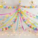 313 Pcs Macaron Fancy Party Decorations, Pastel Burlap Pennant Banner Flags, Crepe Paper Streamers, Glitter Star Garland, Bright Paper Chain Strips for Birthday Spring Easter Wedding Carnival