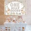 Cheereveal Goose Theme 1st Birthday Backdrop, 3x5ft One Silly Goose Gingham Style Photography Background Decorations for Farm Barnyard Animal Themed Newborn One Year Old First Bday Party Supplies