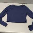 ForeFair Womens Crew Neck Long Sleeve Crop Top Tight Going Out Tops Fitted Fall Y2K Basic Shirts (Medium, Navy Blue)
