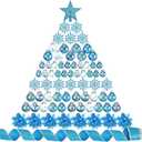Jenaai Blue 74 Pcs Christmas Ball Ornaments Set Plastic Shatterproof Christmas Tree Decorations with Hanging Snowflakes Ribbons Artificial Poinsettia Flowers Tree Topper for Xmas Decor