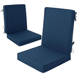 Outdoor Chair Cushions 20x20, Water-Resistant & Fade-Resistant, Patio Furniture Lawn Dining Chair Seat Replacement with High Back, Ties Zipper, Removable Cover, Set of 2, Navy Blue