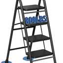 4 Step Ladder, Foldable Step Stool with Wide Anti-Slip Pedal & Thick Rubber Feet, Cushioned Handle, Safe-Lock Design, Folding Portable Ladder for Multi-Purpose, 800lb, Black