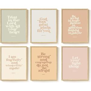 Framed Christian Wall Art Set of 6, Boho Bible Verse Prints with Inspirational Scripture Quotes Neutral Pastel Artwork, Religious Decor for Kids Room Nursery Bedroom Living Room, 11x14 Inch