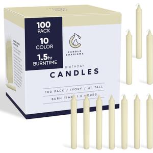 Candle Charisma 100 Ivory Spell Candles - 4" Unscented Paraffin Chime Candles, Smokeless & Dripless, Colored Candles, 1.5 Hours Burn Time 0.4" Thick Taper Candles for Rituals, Witchcraft and Parties