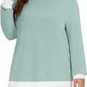 VISLILY Womens-Plus-Size-Tops Trendy Color Block Long Sleeve T Shirts Casual Loose Tunics Cute Knit Crewneck Blouses XL-5XL (XXL)