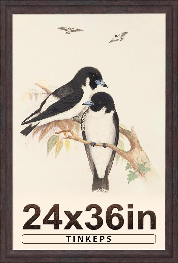 24x36 Poster Frame Walnut Brown. Curved Extra MDF Wide Edges with Black Backboard Vintage Poster Frame 24x36 inches for Gallery Wall Decor.