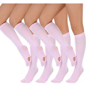 Cuffbow 4 Pairs Pink Ballet Dance Tights Convertible Knee High Thin Sheer Soft Dancing Socks for Dancer Women Girls (Pink)