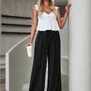 GRAPENT Wide Leg Pants Woman Linen High Waisted Pull On Flowy Casual Baggy Drawstring Palazzo Trousers Pants Resort Wear (Black, XS)