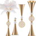 VIJIV Gold Crystal Flower Vases for Centerpieces Tables - Tall Trumpet Vase for Bouquet Decorative, Dining Table Dcor Flower Stand with Ribbed Texture for Events, Bridal Showers & Boho Weddings (Tall-23.6IN)